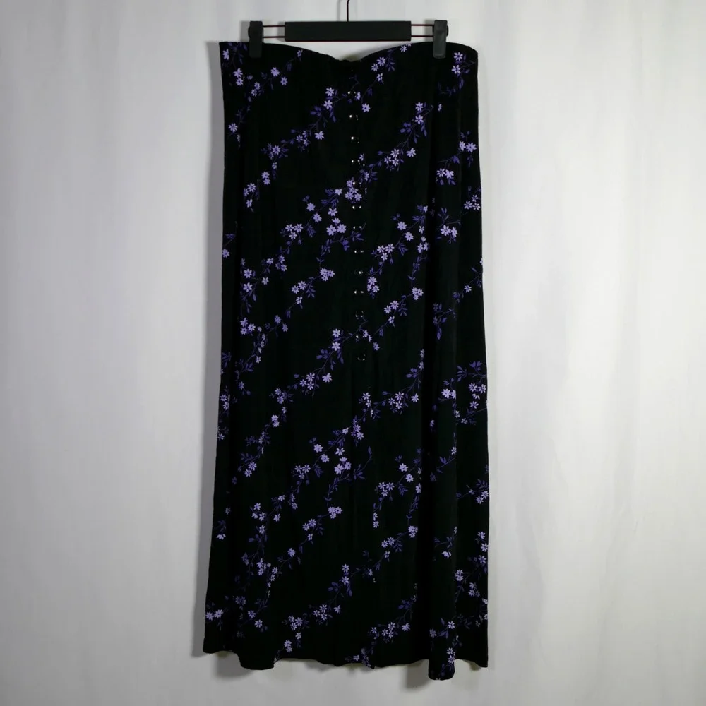 VTG Briggs New York Y2K Fairy Grunge Whimsigoth Maxi Skirt Size L Floral Buttons